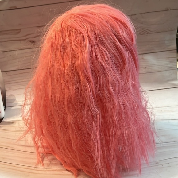 Pink Wig With Bang 15” Crimped Hair Medium Length Pastel - Picture 4 of 8